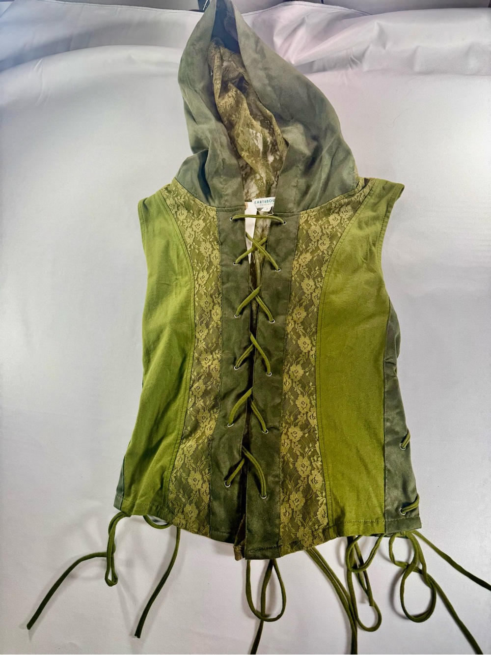 Green Lace-Up Hooded Corset Top